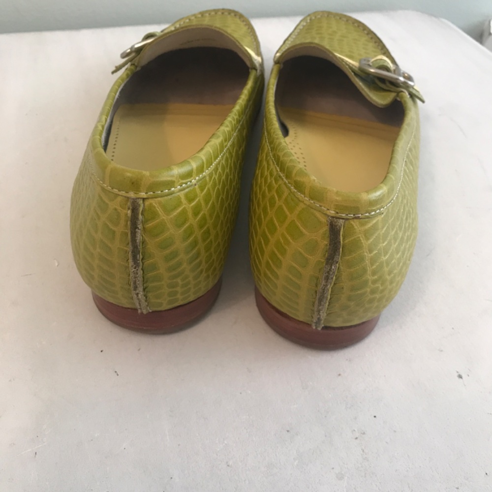 Cole Haan Lime Green Croc-Embossed Leather Loafers with Yellow Accent - Picture 6 of 13